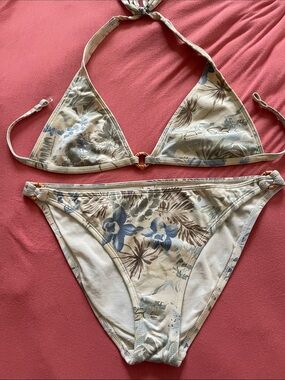 Bikini Set Floral  triangle by Rampage in Light Blue and Cream~ Vintage 90s